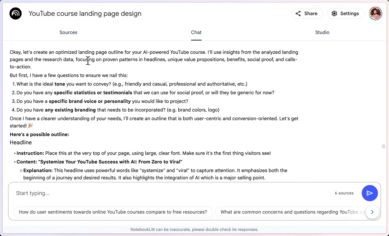 Notebooklm landing page outline