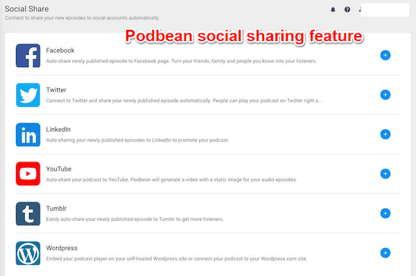 Podbean social sharing feature