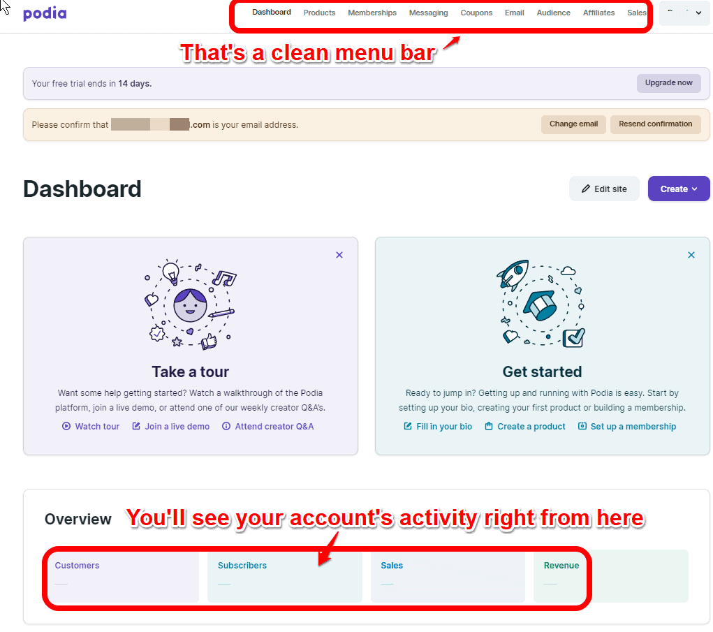 Podia User Interface