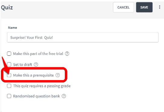 Prerequisite Quizzes in Thinkific
