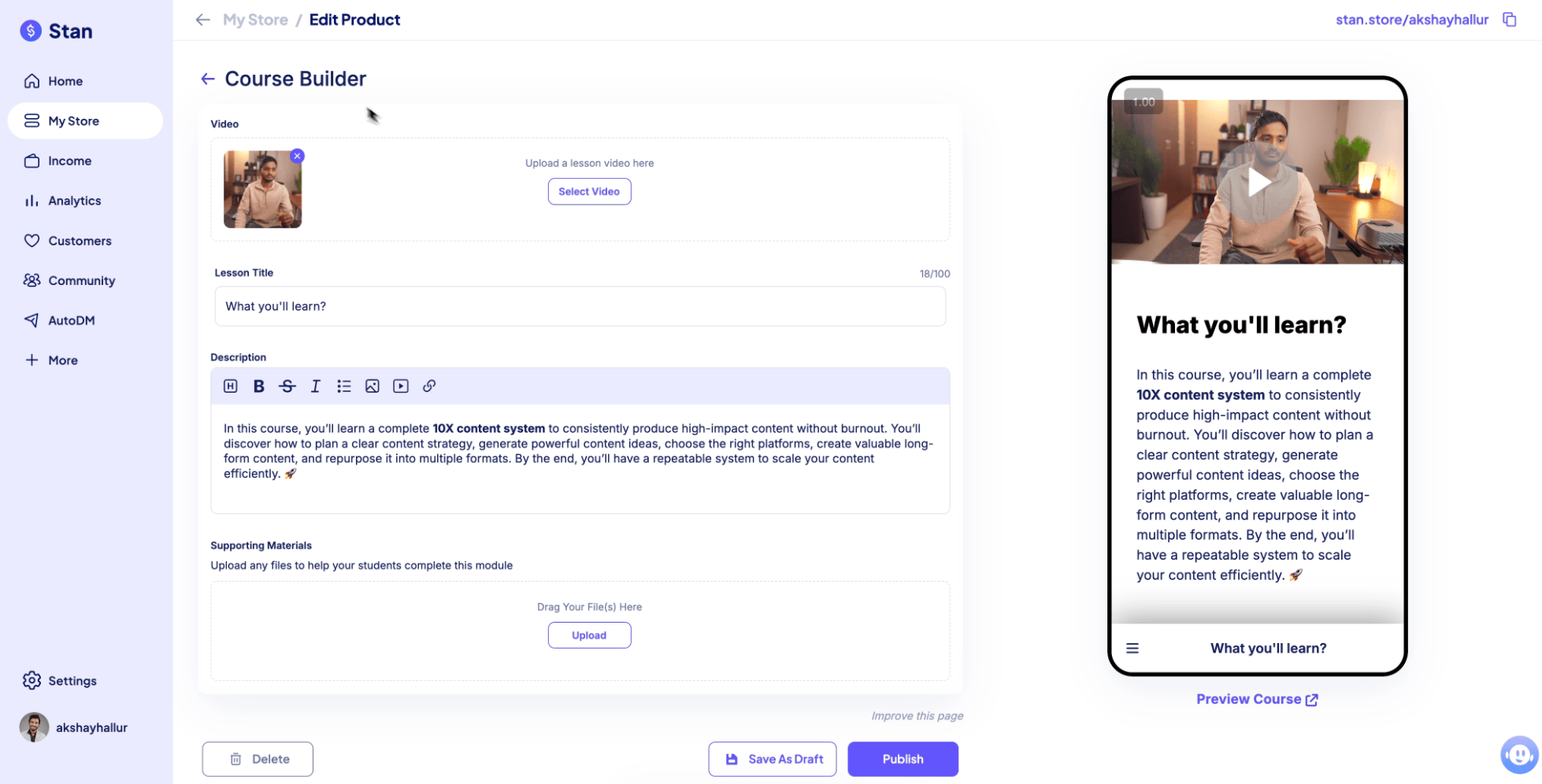 Stan Store lesson builder