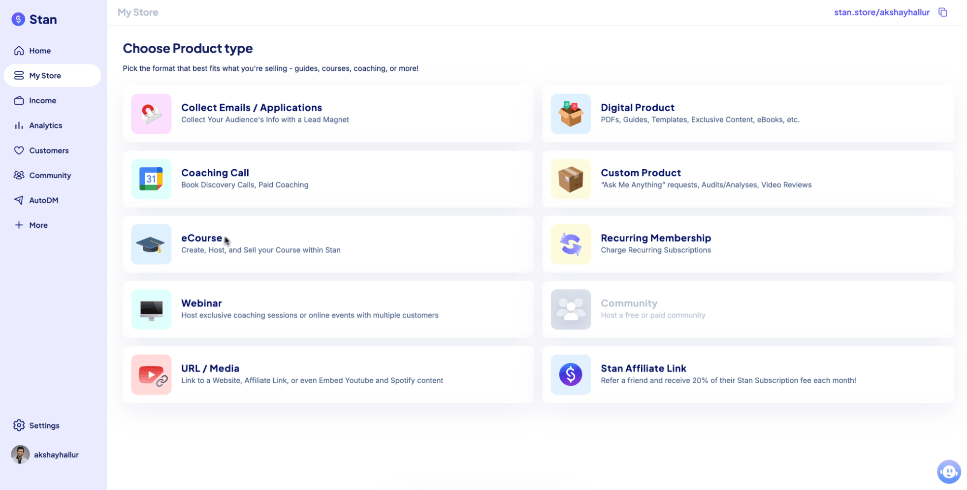 Stan Store product types