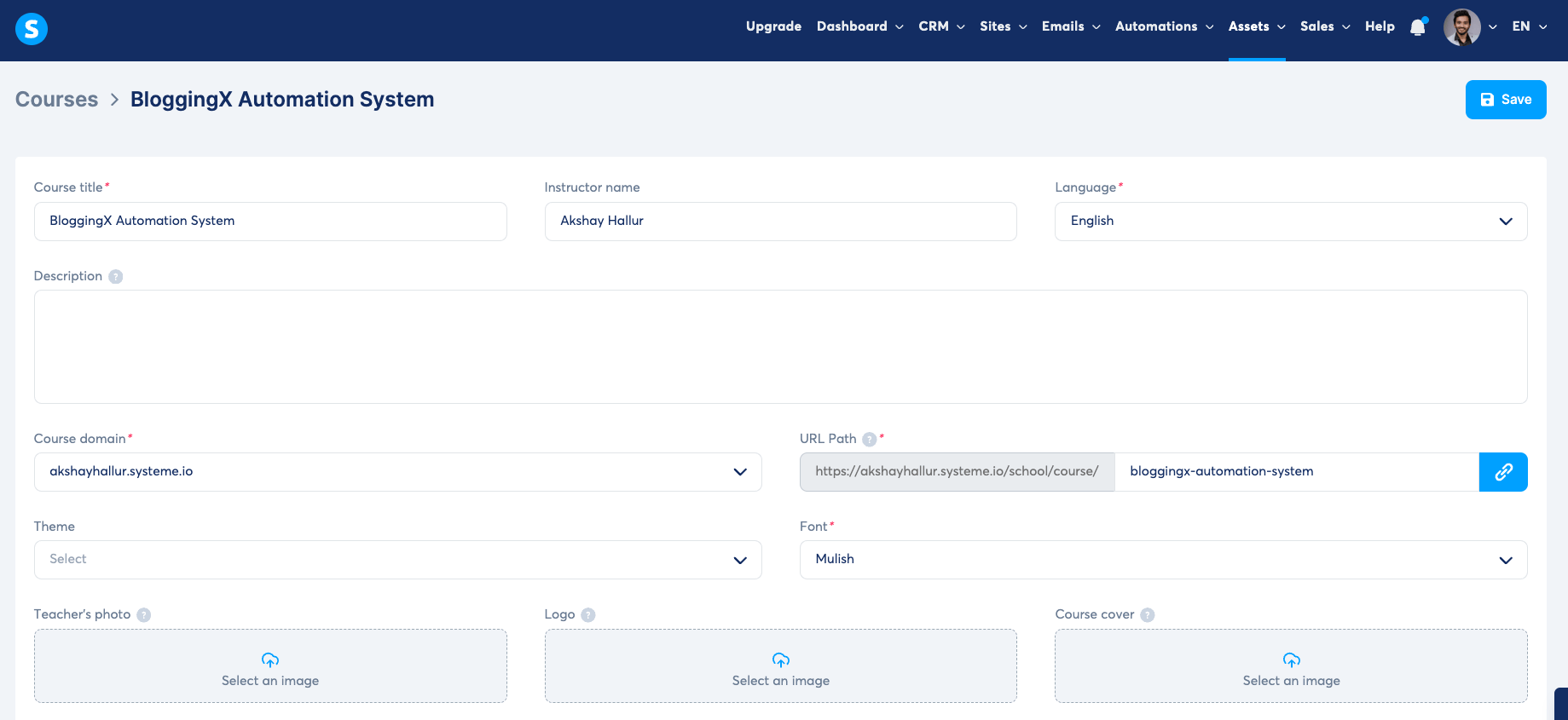 Systeme course creation