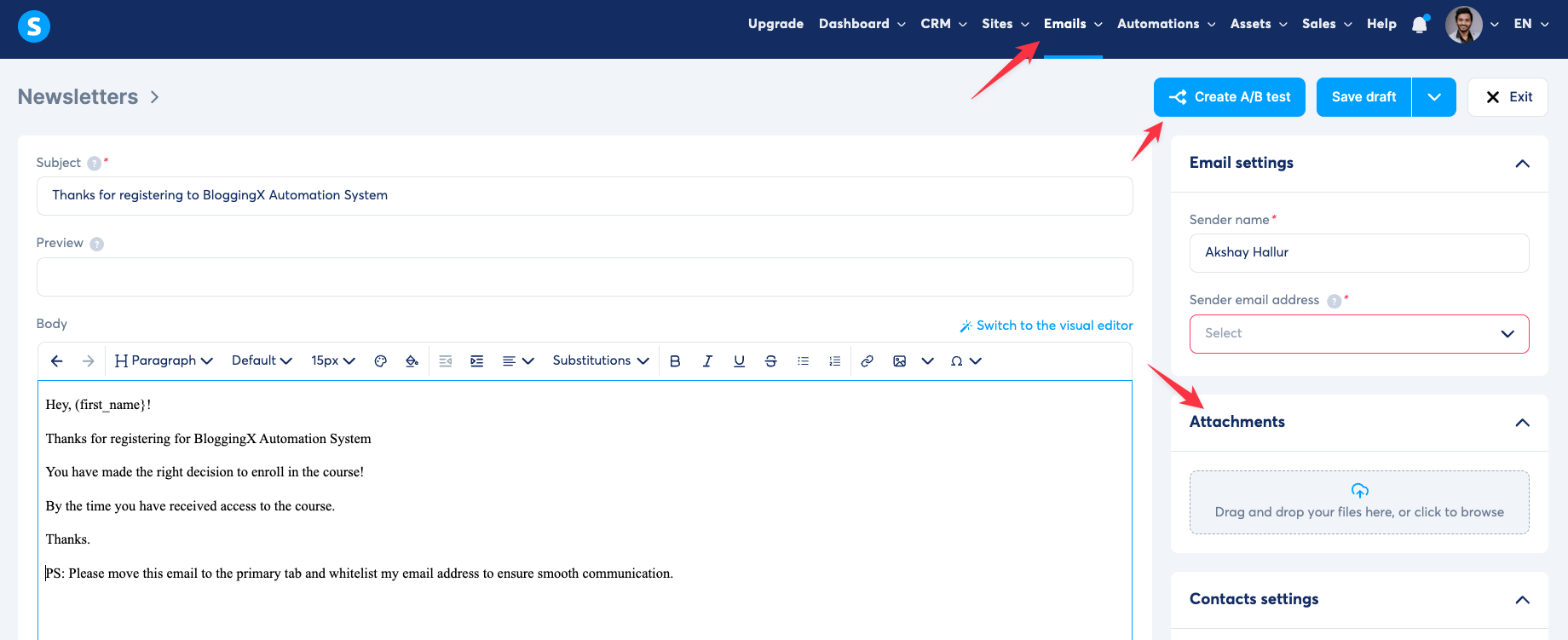 Systeme newsletter emails