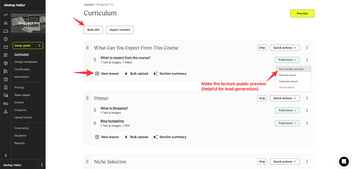 Teachable course curriculum