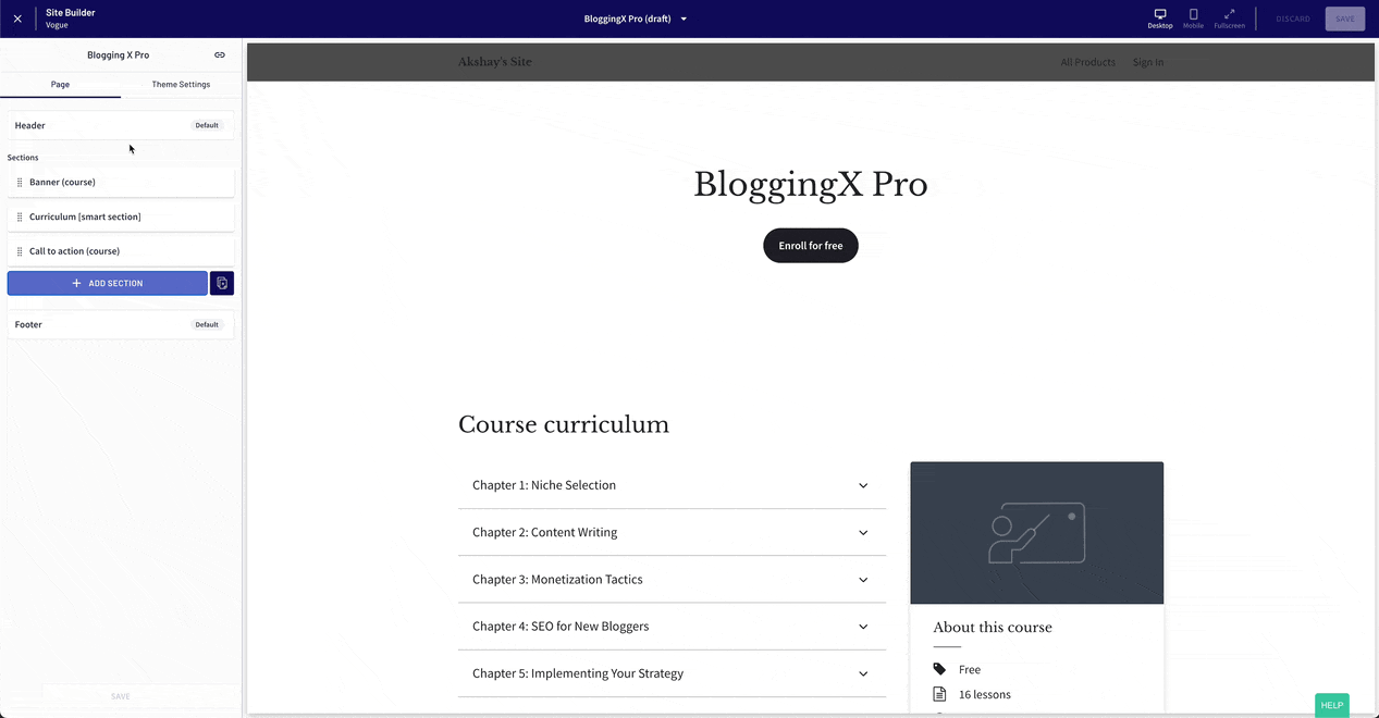 Thinkific page builder