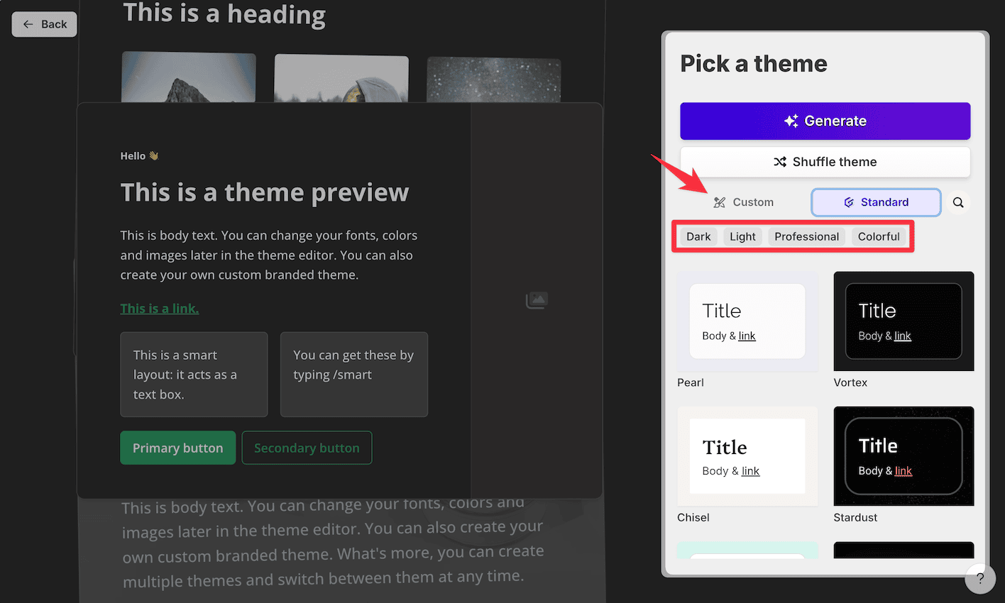 Various themes in Gamma