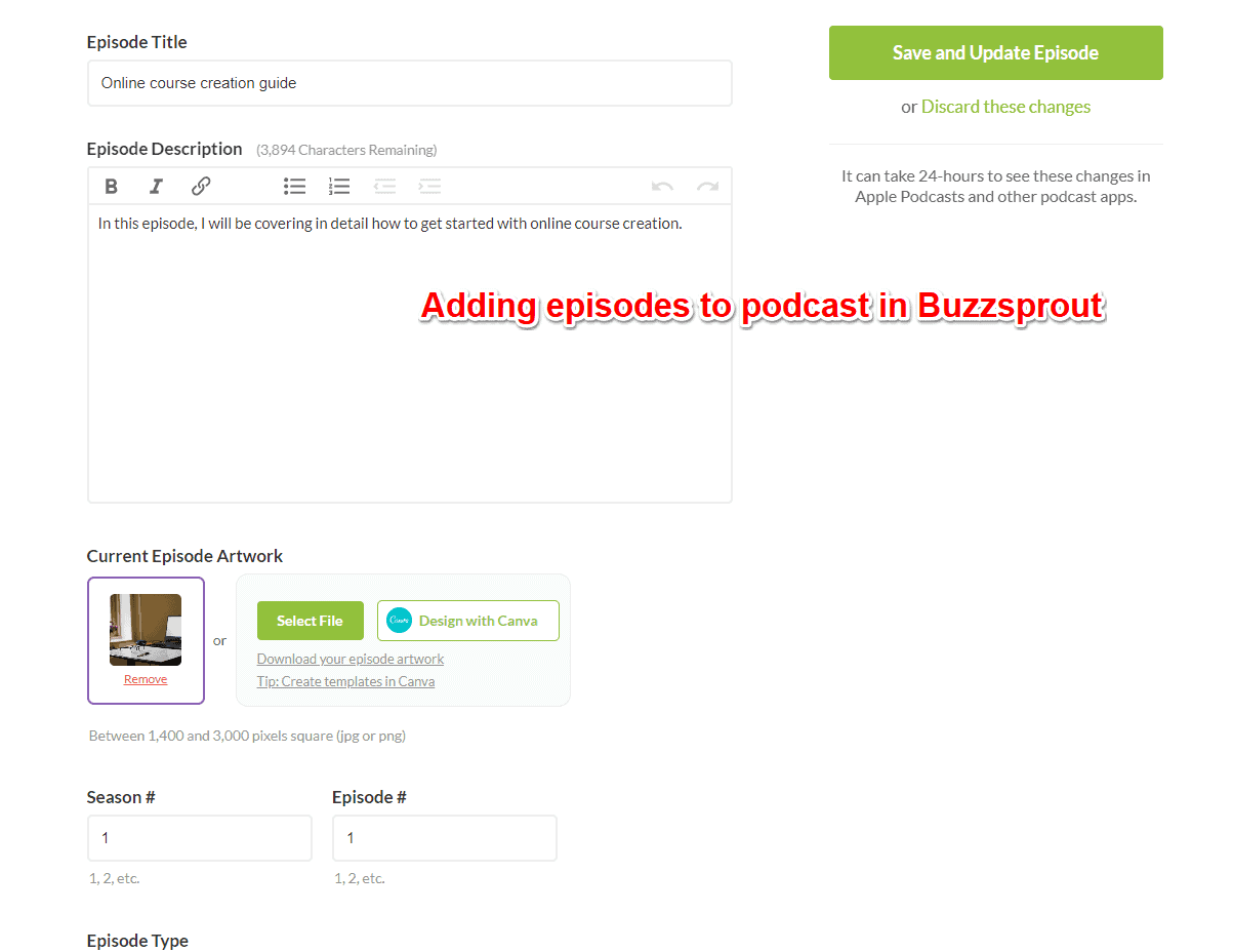 add episodes to buzzsprout podcasts