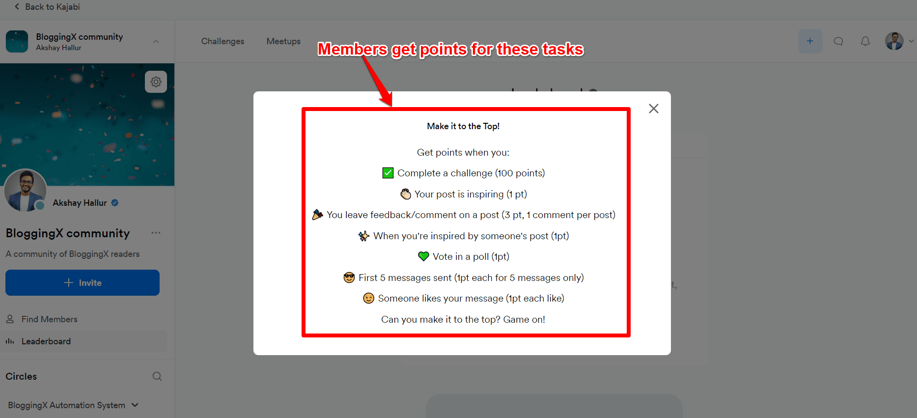 adding points in kajabi