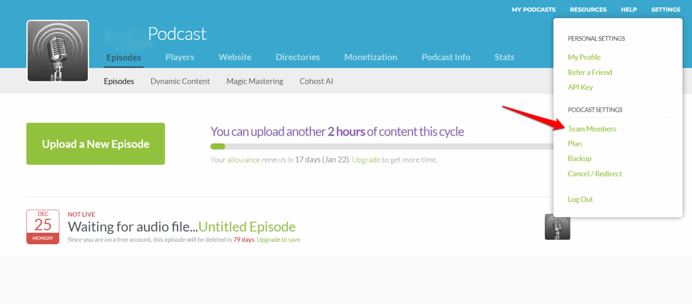 adding team members in buzzsprout