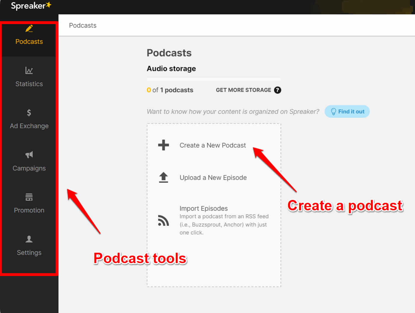 admin dashboard in spreaker