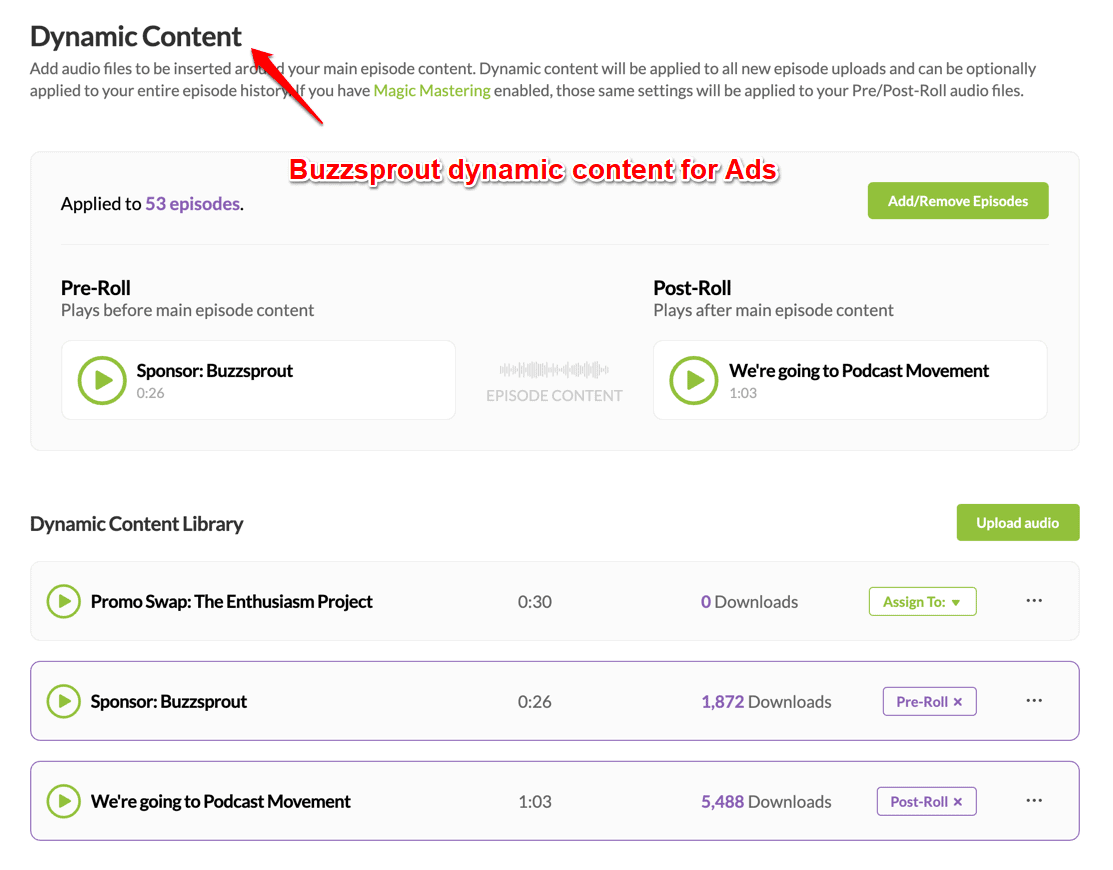 buzzsprout dynamic content for ads 1