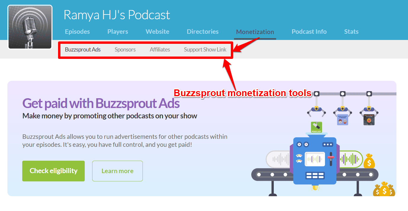 buzzsprout monetization tools 1