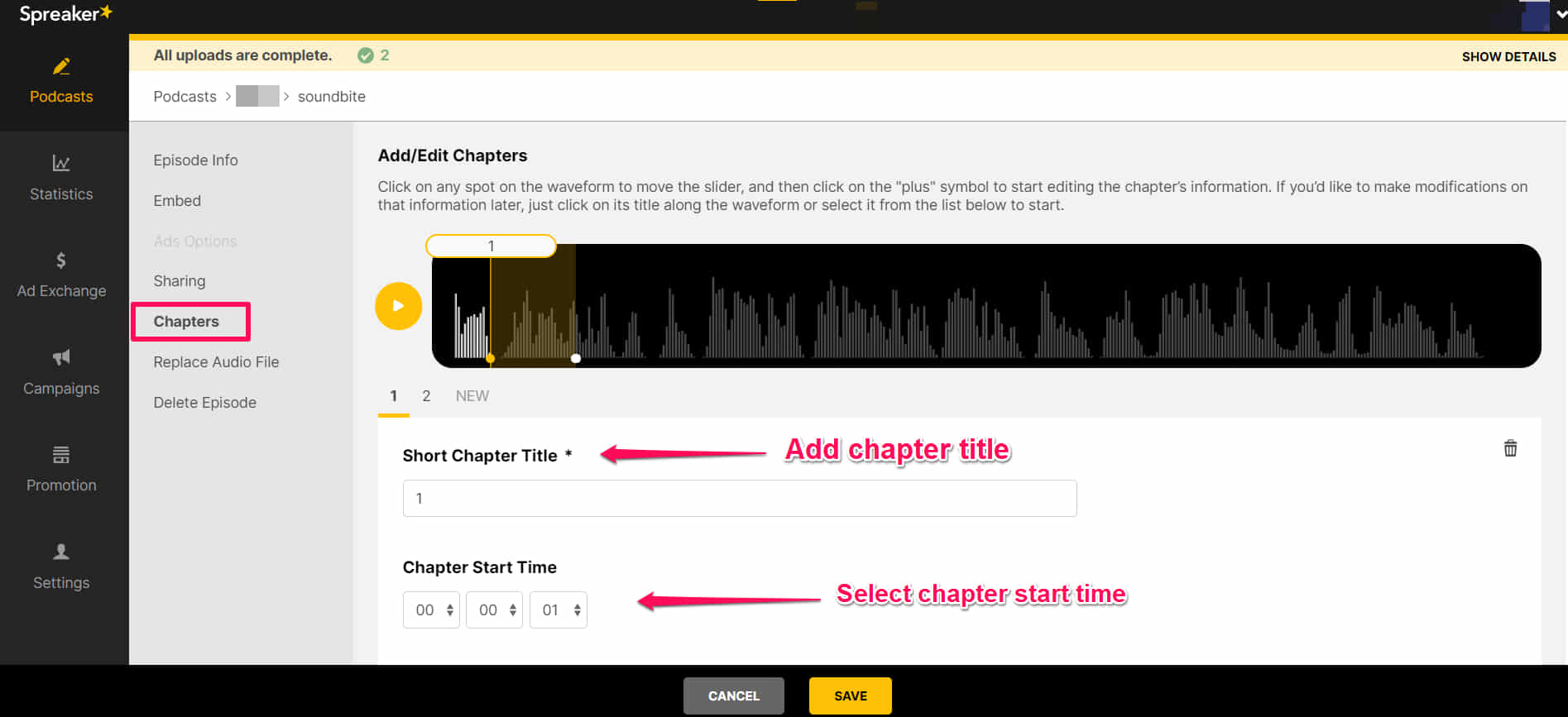 chapter markers in spreaker