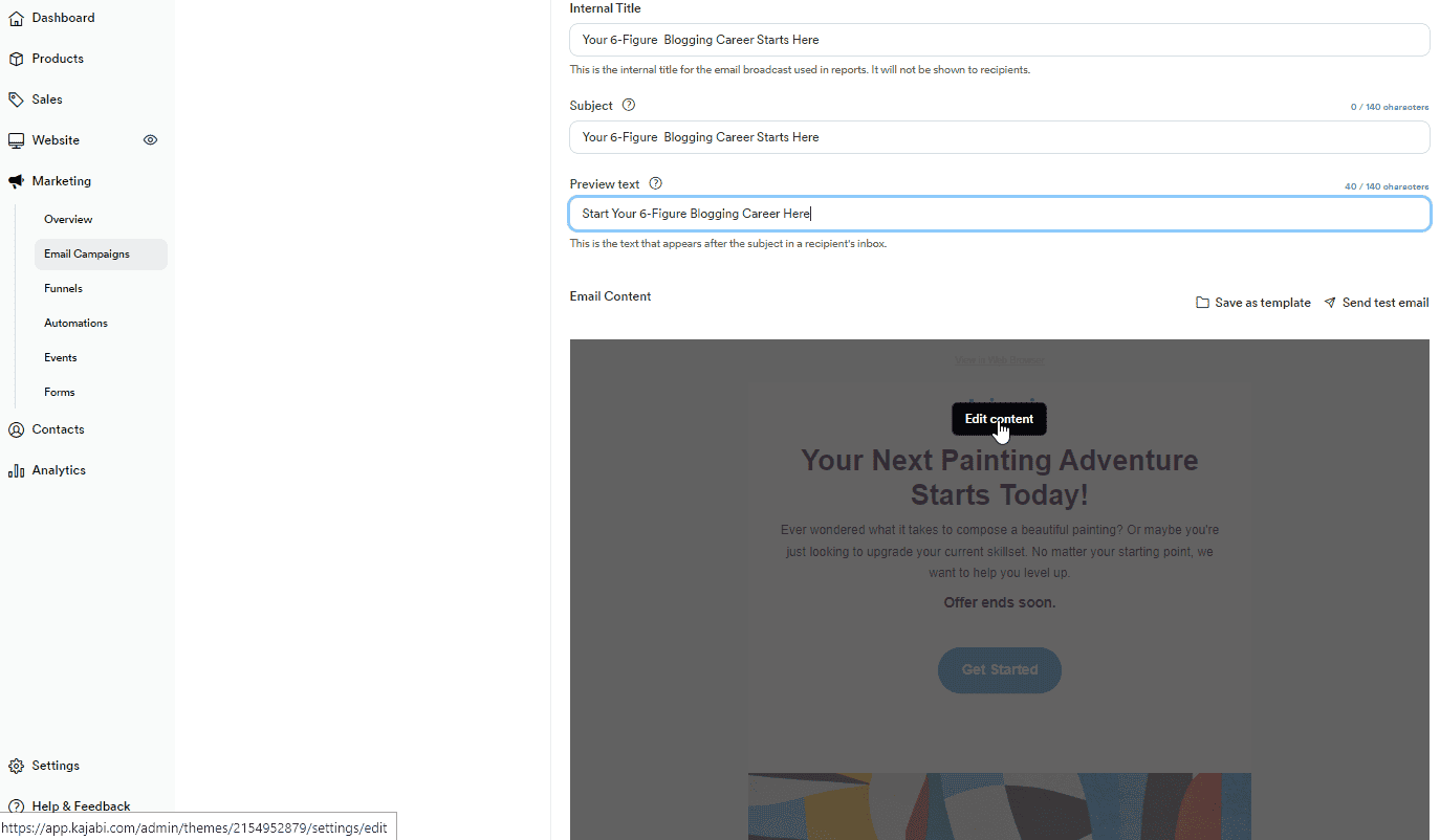 email campaigns in kajabi