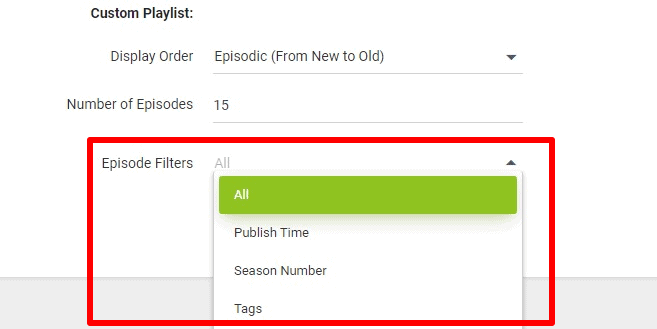 episode filters in podbean