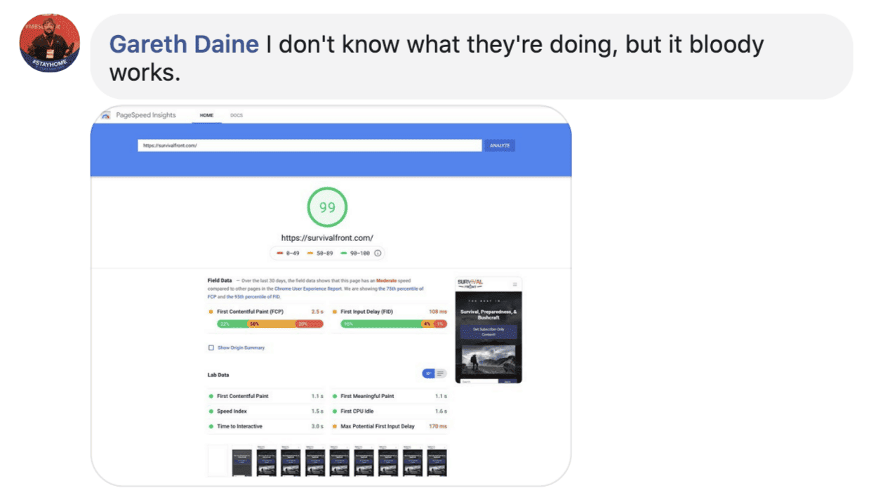 gareth daine fb comment on impact of nitropack on