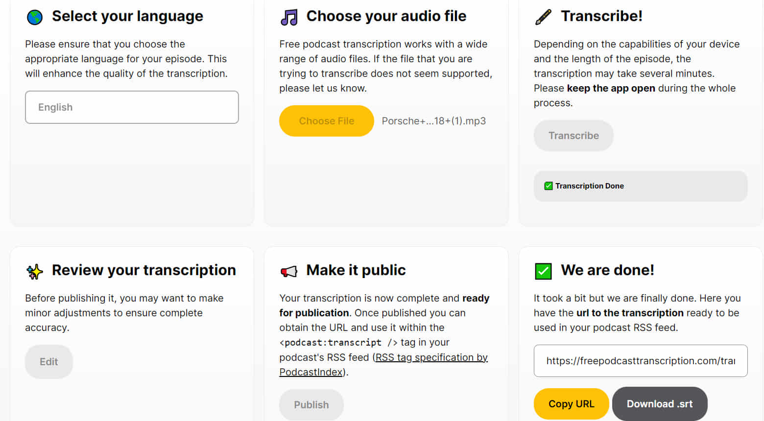 generating transcriptions in free podcast trancription