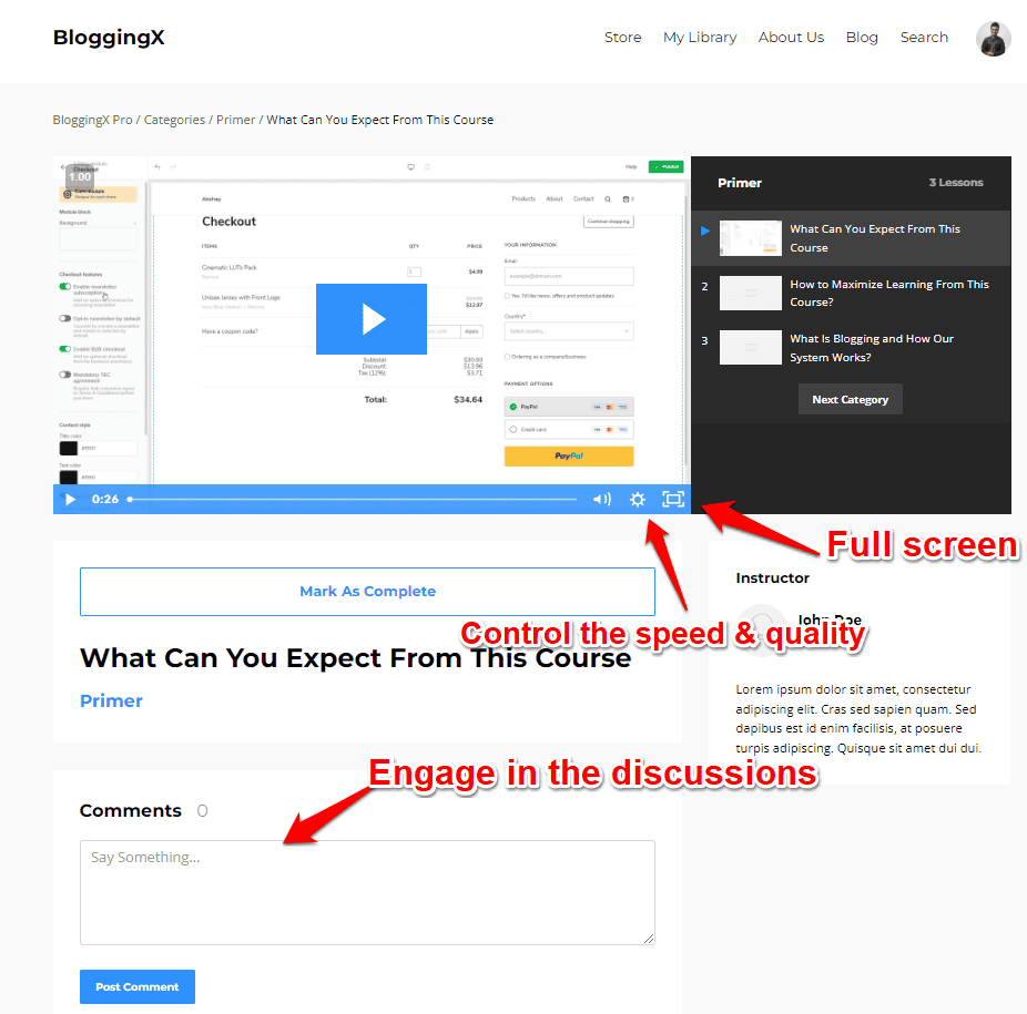 kajabi course player options