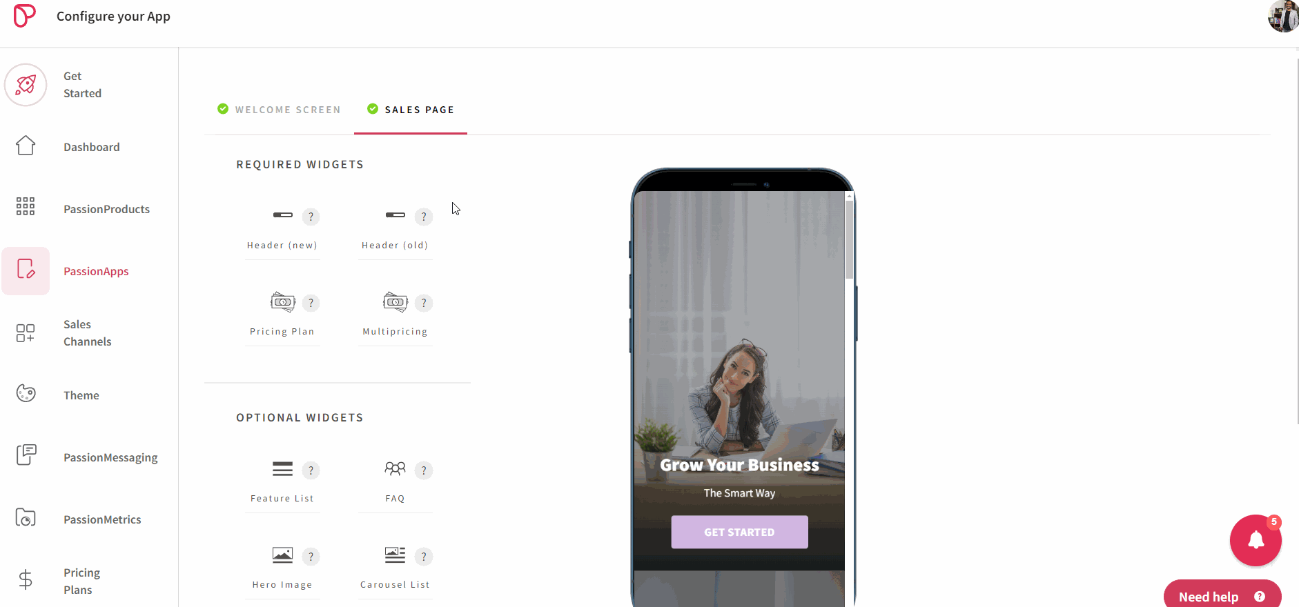 passion page builder options