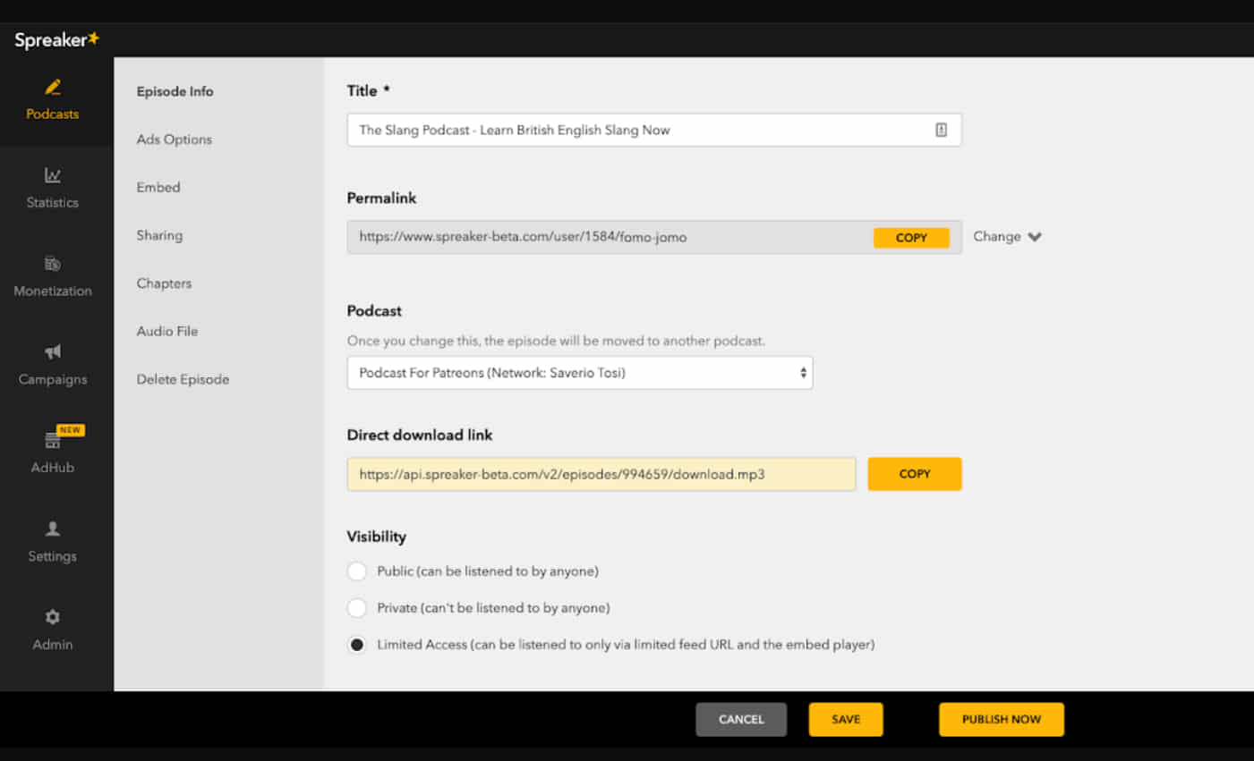 pateron subscription settings in spreaker