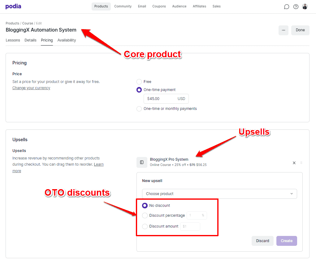 podia course marketing features