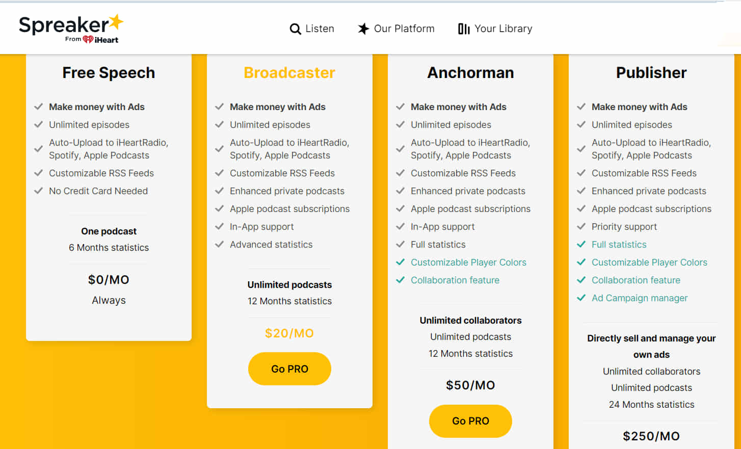 pricing plans spreaker 1