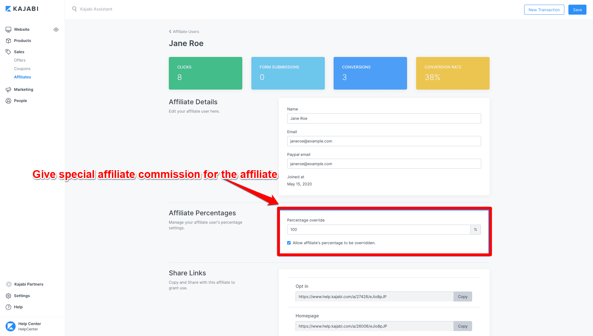 set affiliate commissions in kajabi