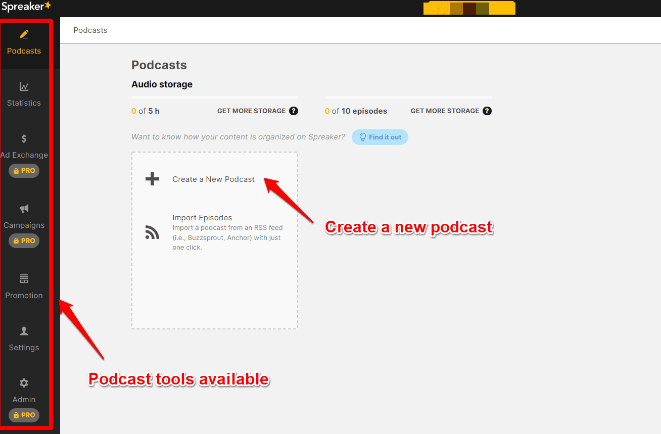 spreaker interface 1