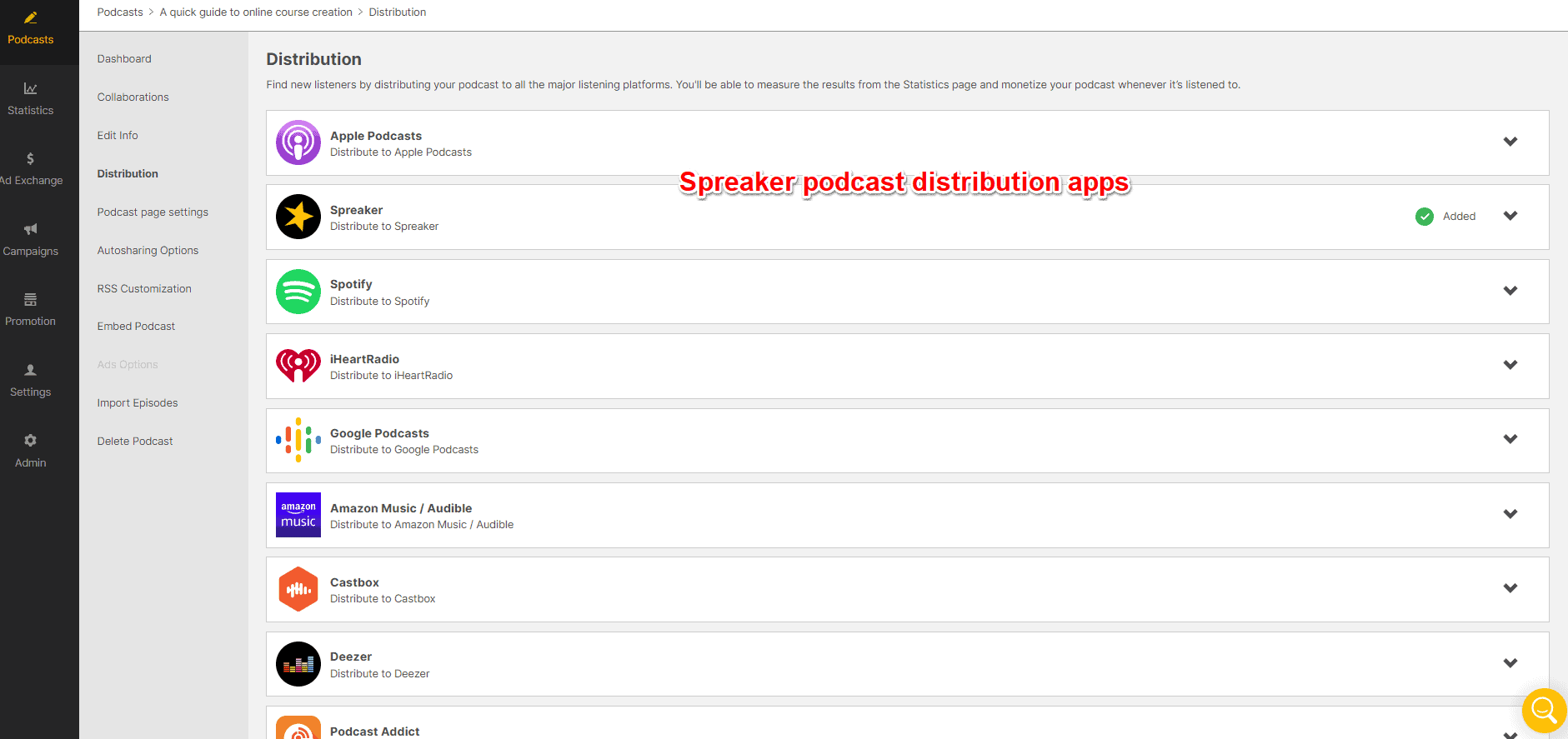spreaker podcast distribution and integrations