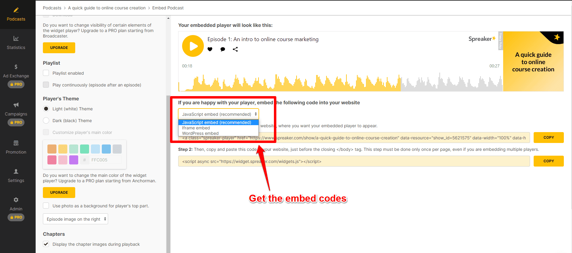 spreaker podcast embed code