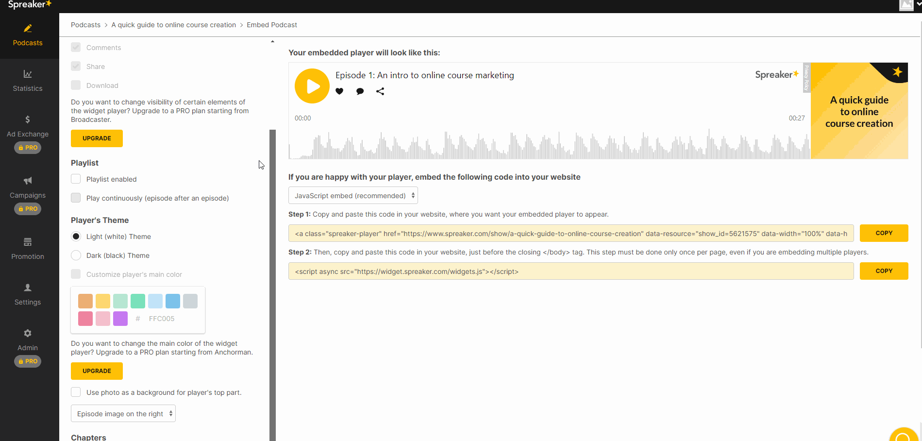 spreaker podcast player