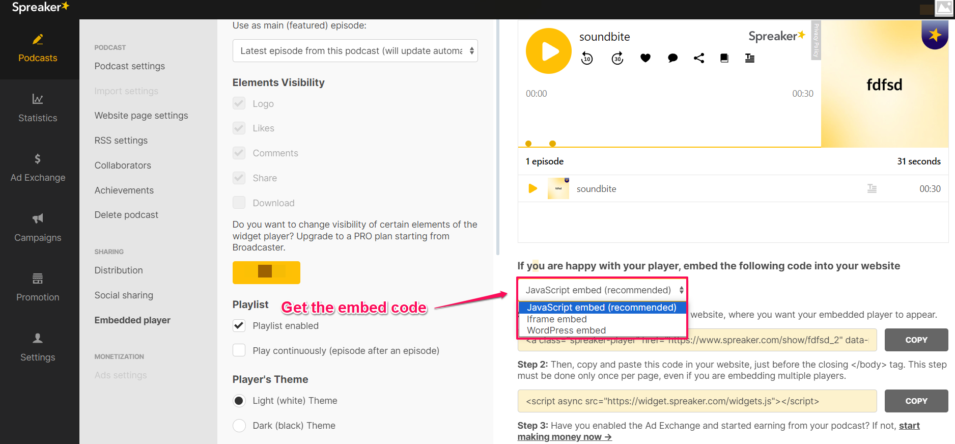 spreaker podcast player