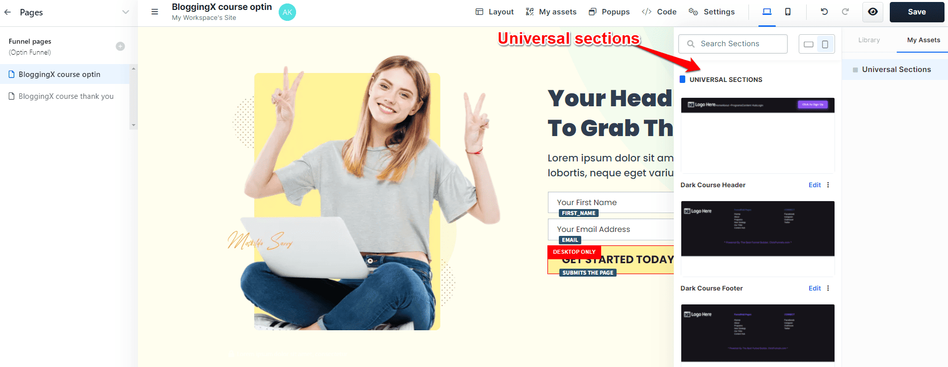 universal sections in clickfunnels 2 0