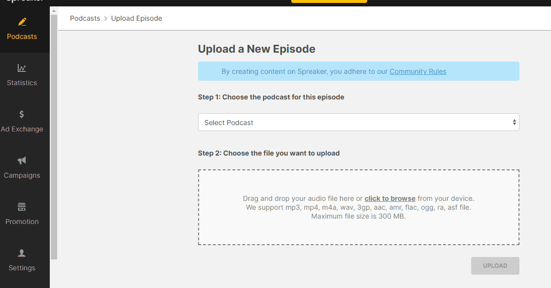 uploading episodes in spreaker