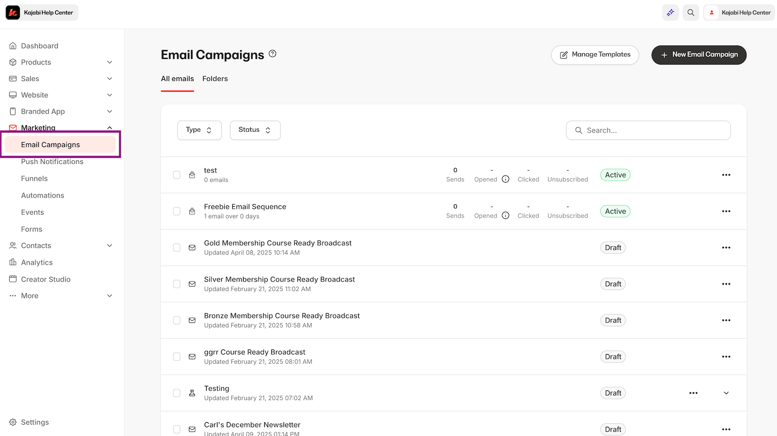Kajabi email campaigns