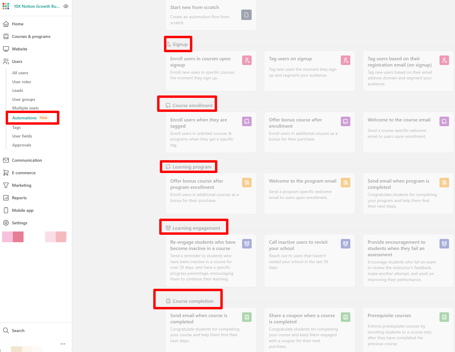 LearnWorlds automations
