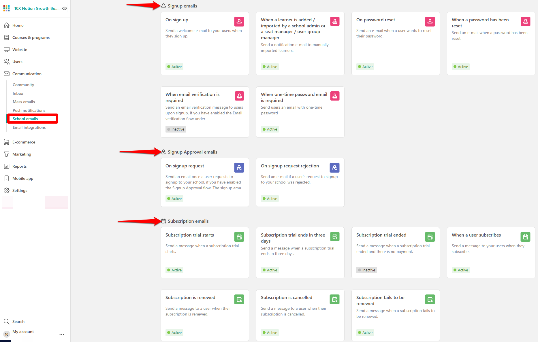 LearnWorlds emails