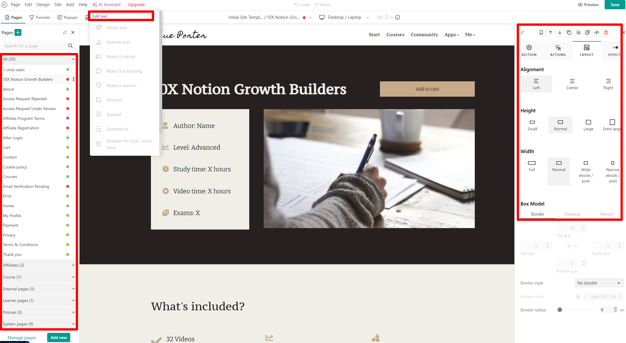 LearnWorlds page builder