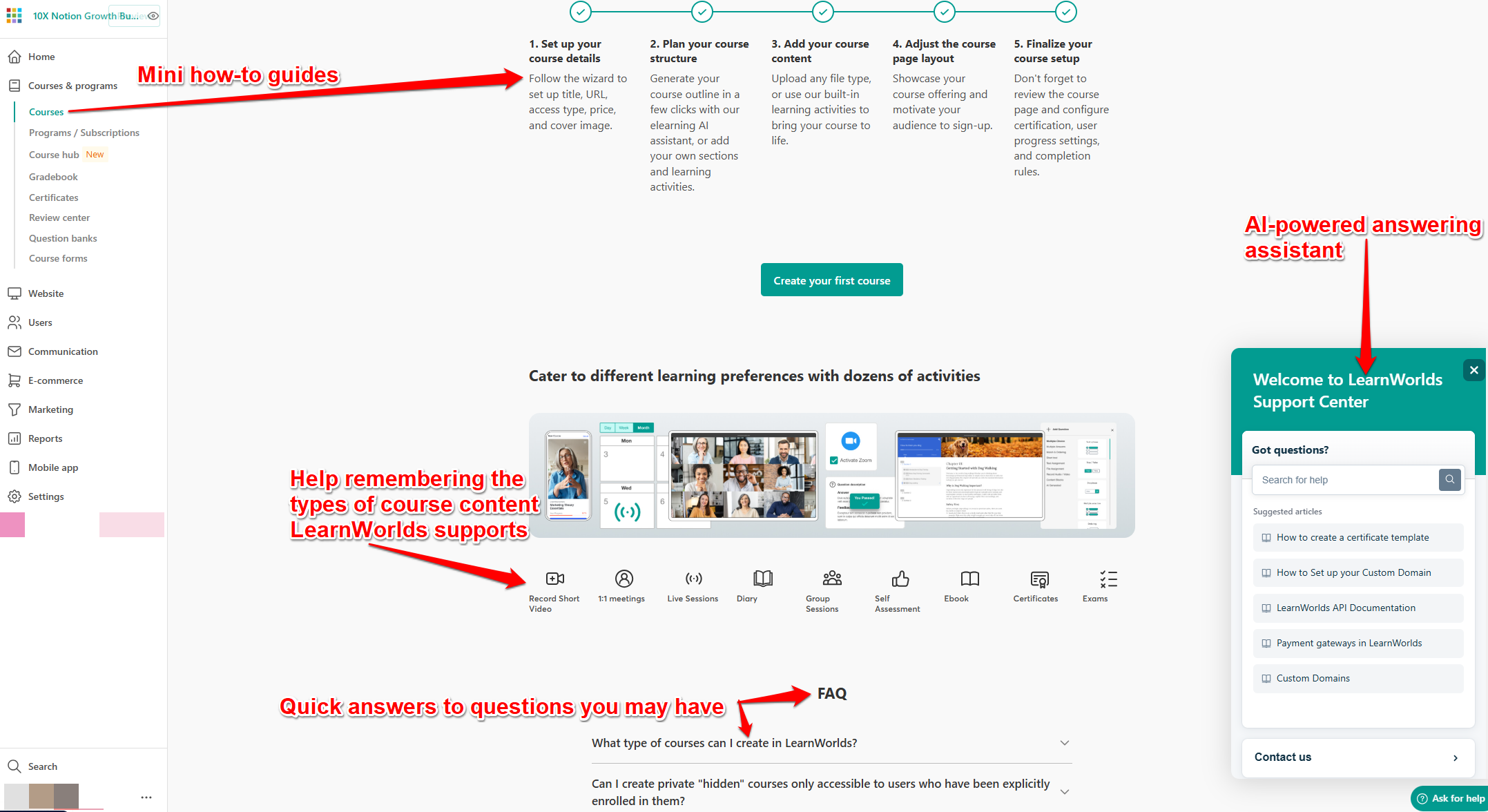 LearnWorlds quick guides