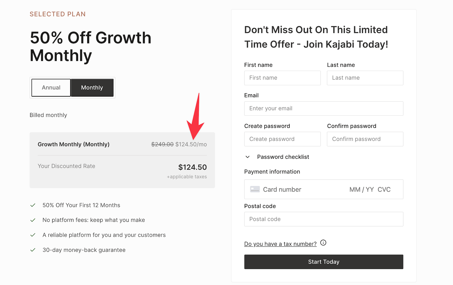 Kajabi checkout page