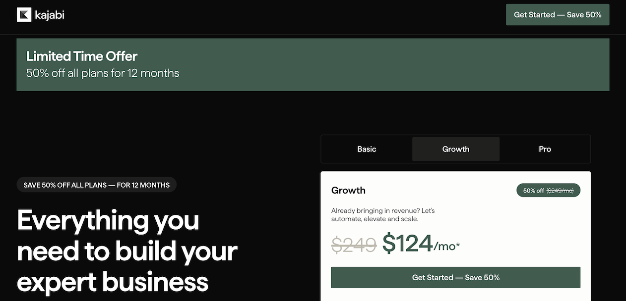 Kajabi discounted pricing