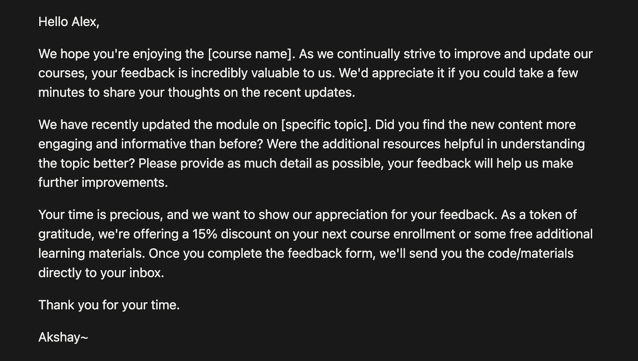 Course update email