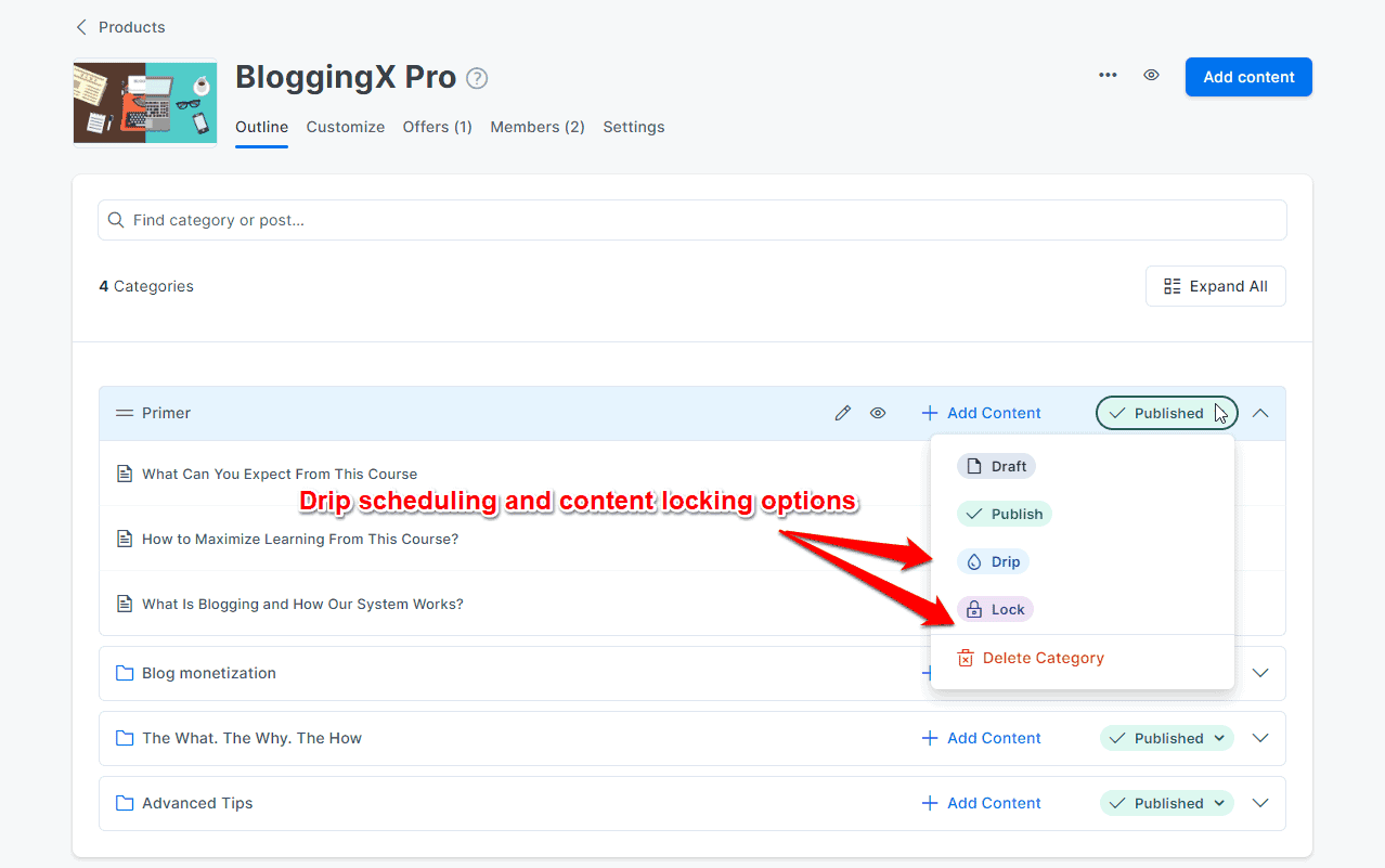 Drip your content in Kajabi