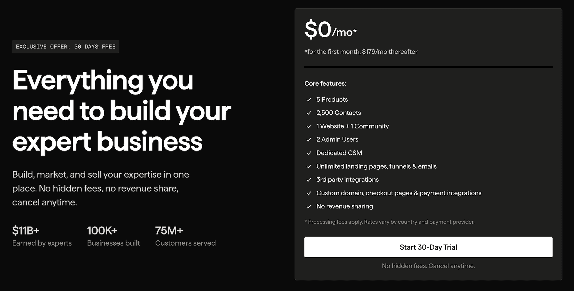 Kajabi 30 days trial homepage