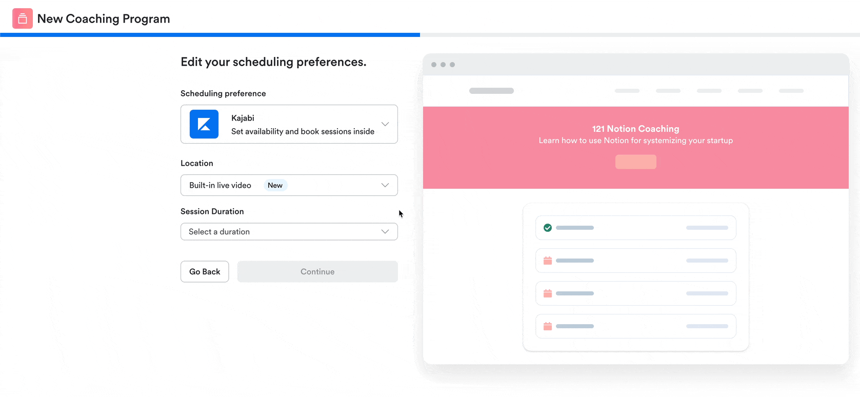 Kajabi coaching product setup