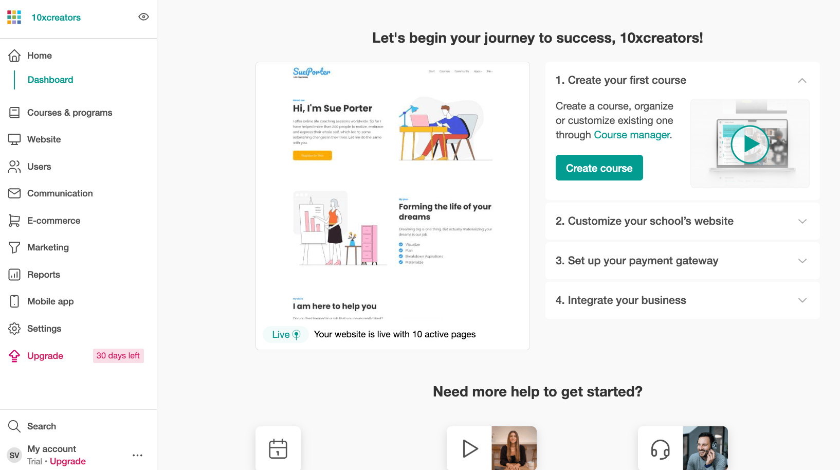 LearnWorlds school dashboard
