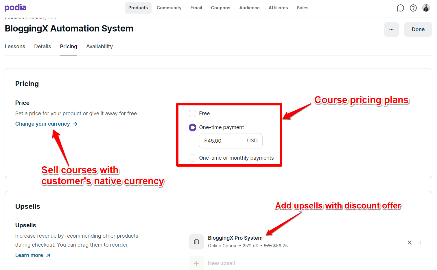 Podia pricing offers