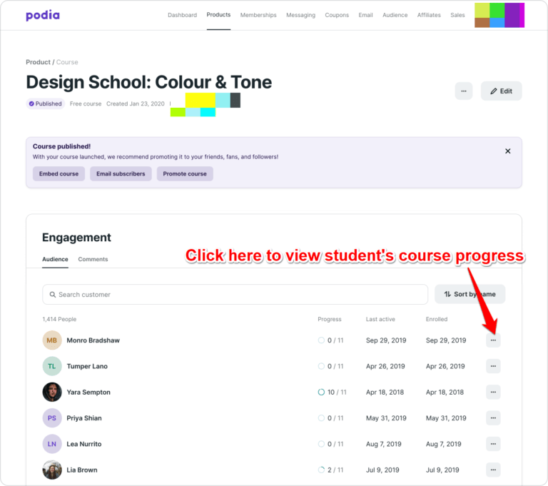 Podias course analytics