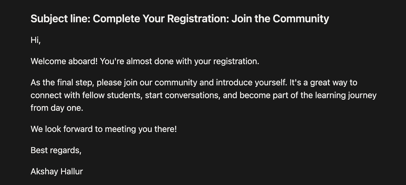 Sending email to join community